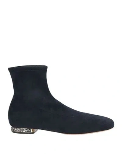 Casadei Woman Ankle Boots Navy Size 6.5 Synthetic Material In Black