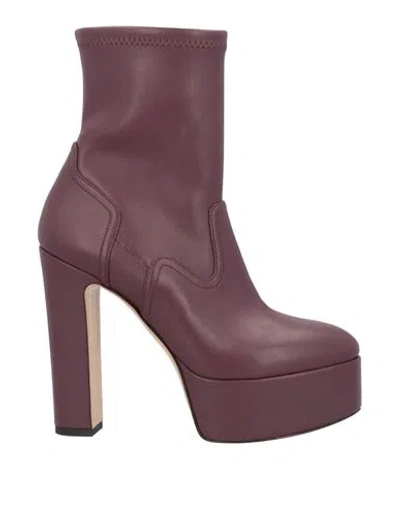 Casadei Woman Ankle Boots Plum Size 7.5 Leather In Brown