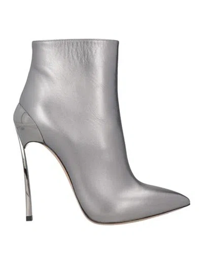 Casadei Woman Ankle Boots Silver Size 5.5 Leather In White