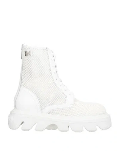 Casadei Woman Ankle Boots White Size 6.5 Leather, Textile Fibers