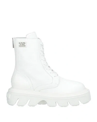 Casadei Pilot Leather Combat Boots In White