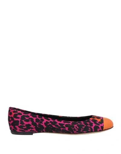Casadei Woman Ballet Flats Fuchsia Size 8 Leather, Textile Fibers