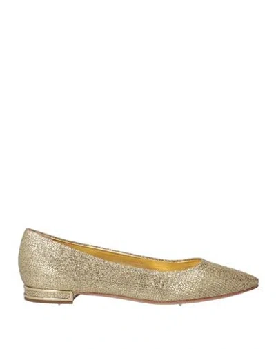 Casadei Woman Ballet Flats Gold Size 8 Textile Fibers