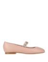 Casadei Leather Ballet Flats With Crystal Embellished Strap In Pink