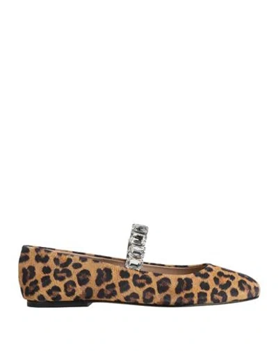 Casadei Woman Ballet Flats Sand Size 5 Textile Fibers In Animal Print