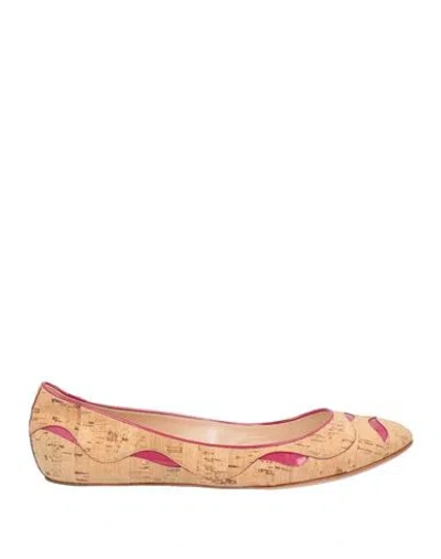 Casadei Woman Ballet Flats Sand Size 6 Textile Fibers