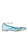 Casadei Woman Ballet Flats Sky Blue Size 11 Leather In Blue