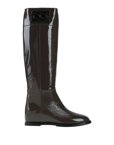 Casadei Woman Knee Boots Steel Grey Size 11 Soft Leather In Brown