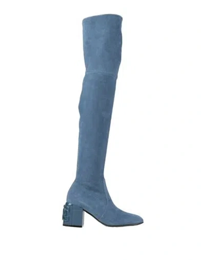 Casadei Woman Boot Pastel Blue Size 8 Leather