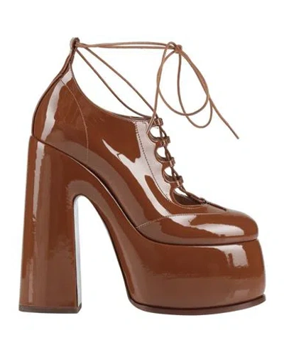 Casadei Woman Lace-up Shoes Brown Size 8 Leather