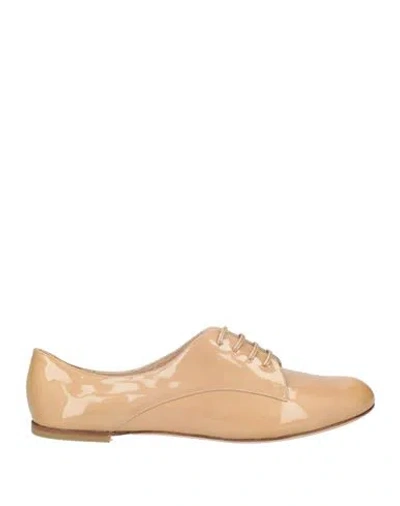 Casadei Woman Lace-up Shoes Sand Size 11 Leather In Brown