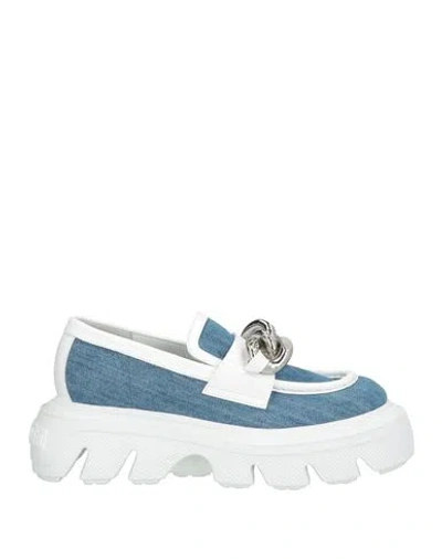 Casadei Woman Loafers Blue Size 7.5 Textile Fibers, Leather