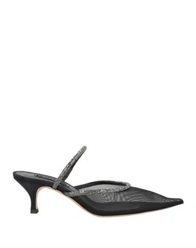 Casadei Woman Mules & Clogs Black Size 8 Synthetisches Material, Textile Fibers