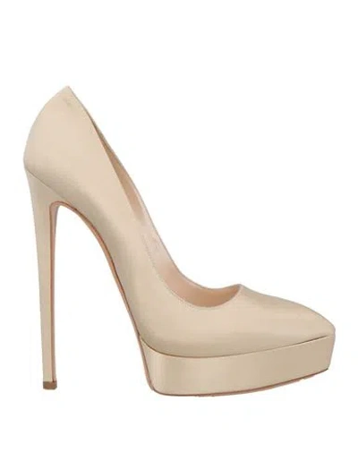 Casadei Woman Pumps Beige Size 10 Textile Fibers In Sand