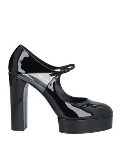 Casadei Woman Pumps Black Size 7.5 Leather, Textile Fibers