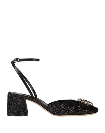 Casadei Woman Pumps Black Size 8 Leather, Textile Fibers