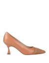 Casadei Woman Pumps Camel Size 8 Textile Fibers In Beige