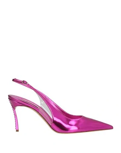 Casadei Woman Pumps Fuchsia Size 11 Leather, Pvc - Polyvinyl Chloride In Pink