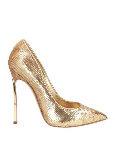 Casadei Woman Pumps Gold Size 11 Textile Fibers
