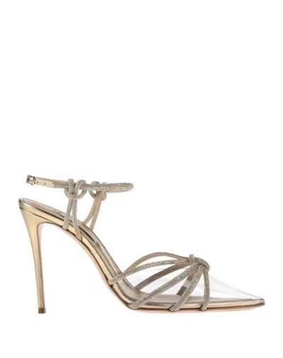 Casadei Woman Pumps Gold Size 8 Leather, Plastic