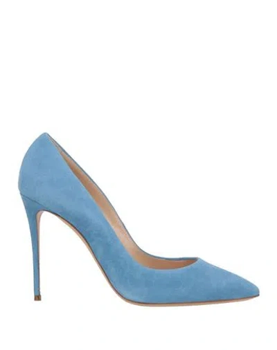Casadei Woman Pumps Light Blue Size 11 Soft Leather