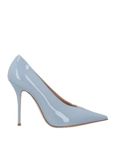 Casadei Woman Pumps Light Blue Size 6.5 Leather, Pvc - Polyvinyl Chloride