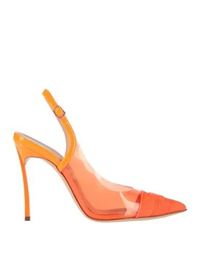 Casadei Woman Pumps Orange Size 7 Leather, Plastic, Rubber