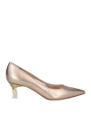 Casadei Woman Pumps Platinum Size 8 Leather In Gold