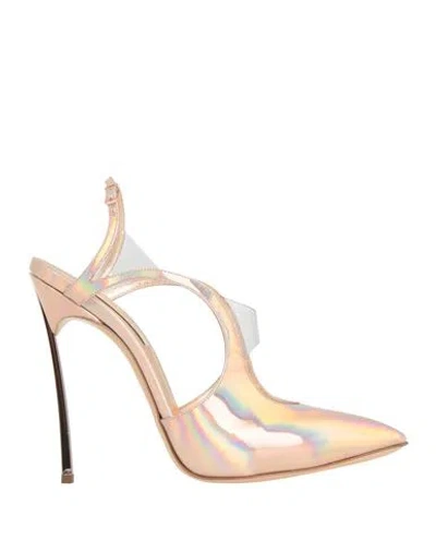 Casadei Woman Pumps Rose Gold Size 7 Leather, Pvc - Polyvinyl Chloride