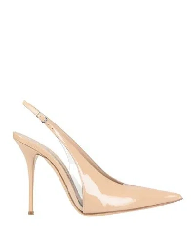 Casadei Woman Pumps Sand Size 6.5 Leather, Pvc - Polyvinyl Chloride In Beige