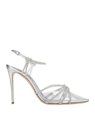Casadei Woman Pumps Silver Size 8.5 Leather, Plastic