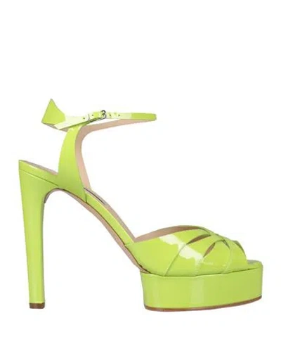 Casadei Woman Sandals Acid Green Size 8 Soft Leather