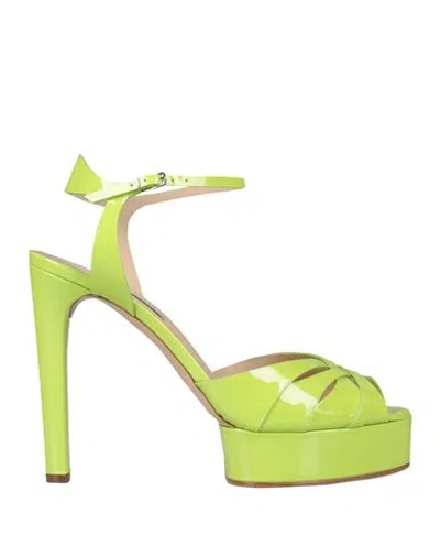 Casadei Woman Sandals Acid Green Size 8 Soft Leather In Green