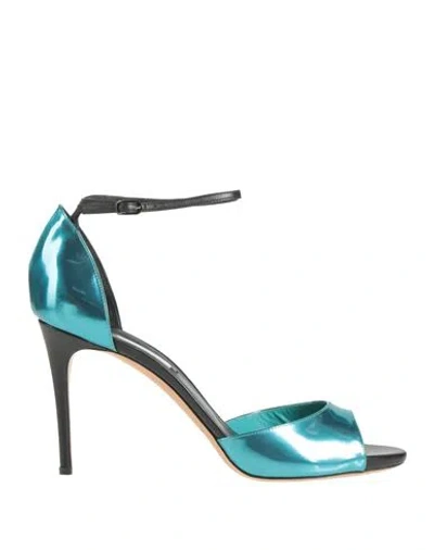 Casadei Woman Sandals Azure Size 10 Leather In Blue