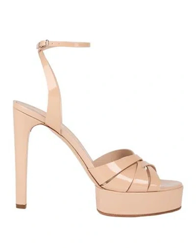 Casadei Woman Sandals Beige Size 10 Leather In Neutral