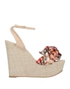 Casadei Woman Sandals Beige Size 5.5 Soft Leather, Textile Fibers