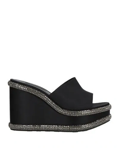 Casadei Woman Sandals Black Size 11 Textile Fibers In Blue