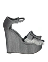 Casadei Woman Sandals Blue Size 8 Textile Fibers In Silver