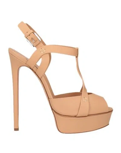 Casadei Woman Sandals Blush Size 11 Soft Leather In Pink