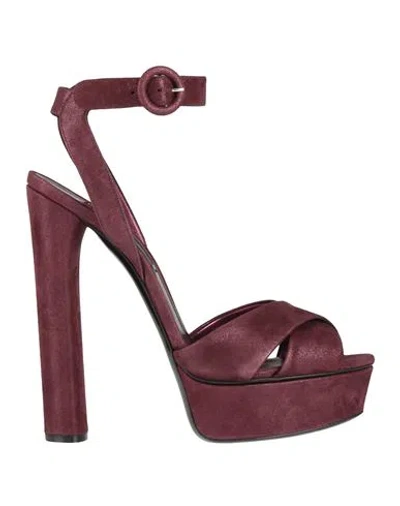 Casadei Woman Sandals Burgundy Size 8 Textile Fibers In Red