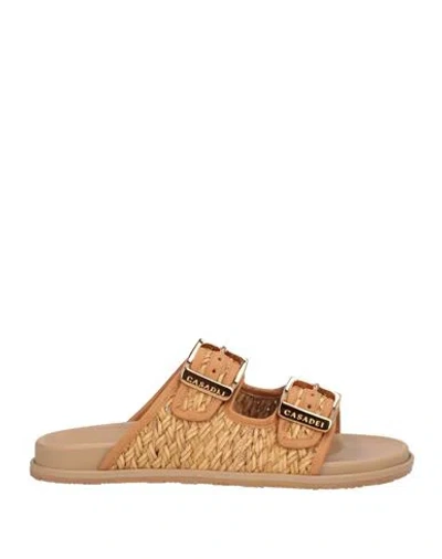 Casadei Woman Sandals Camel Size 8 Rayon, Cotton, Polyester In Brown