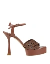 Casadei Sandal With Woven Detail And Plateau In Brown