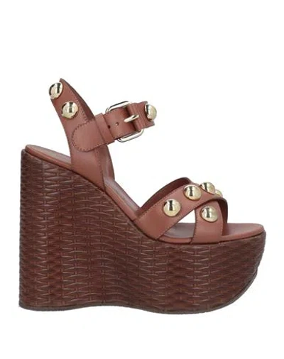 Casadei Woman Sandals Dark Brown Size 8 Leather