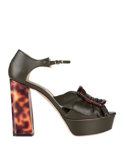 Casadei Woman Sandals Dark Green Size 8 Leather