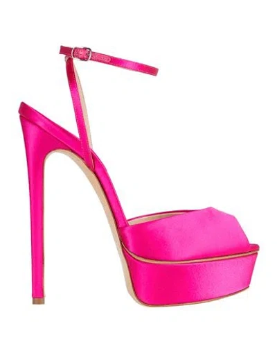 Casadei Woman Sandals Fuchsia Size 7 Textile Fibers In Pink