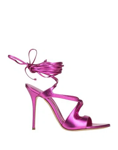 Casadei Woman Sandals Fuchsia Size 8 Leather In Pink