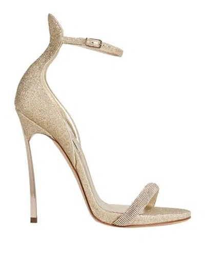 Casadei Woman Sandals Gold Size 6.5 Textile Fibers