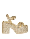 Casadei Woman Sandals Gold Size 5.5 Textile Fibers, Leather