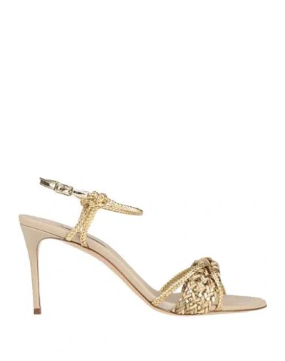 Casadei Woman Sandals Gold Size 8 Leather, Synthetic Material