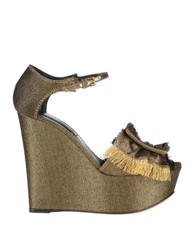 Casadei Woman Sandals Gold Size 8 Textile Fibers